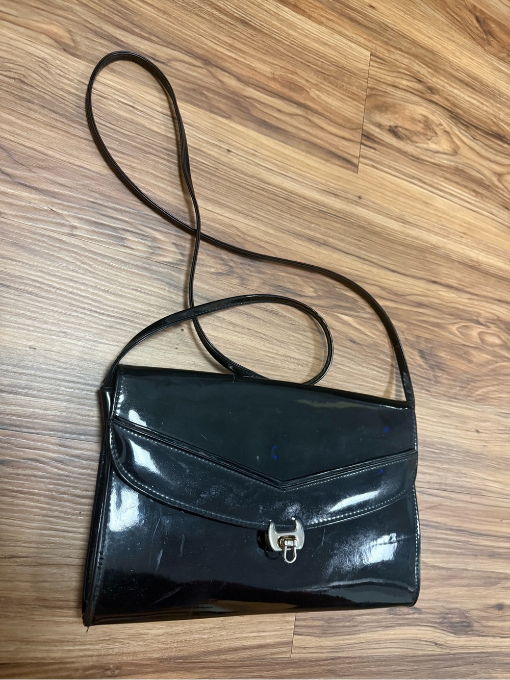 Black Patent Leather Vintage Style Purse - Classic Women's Clutch Purse